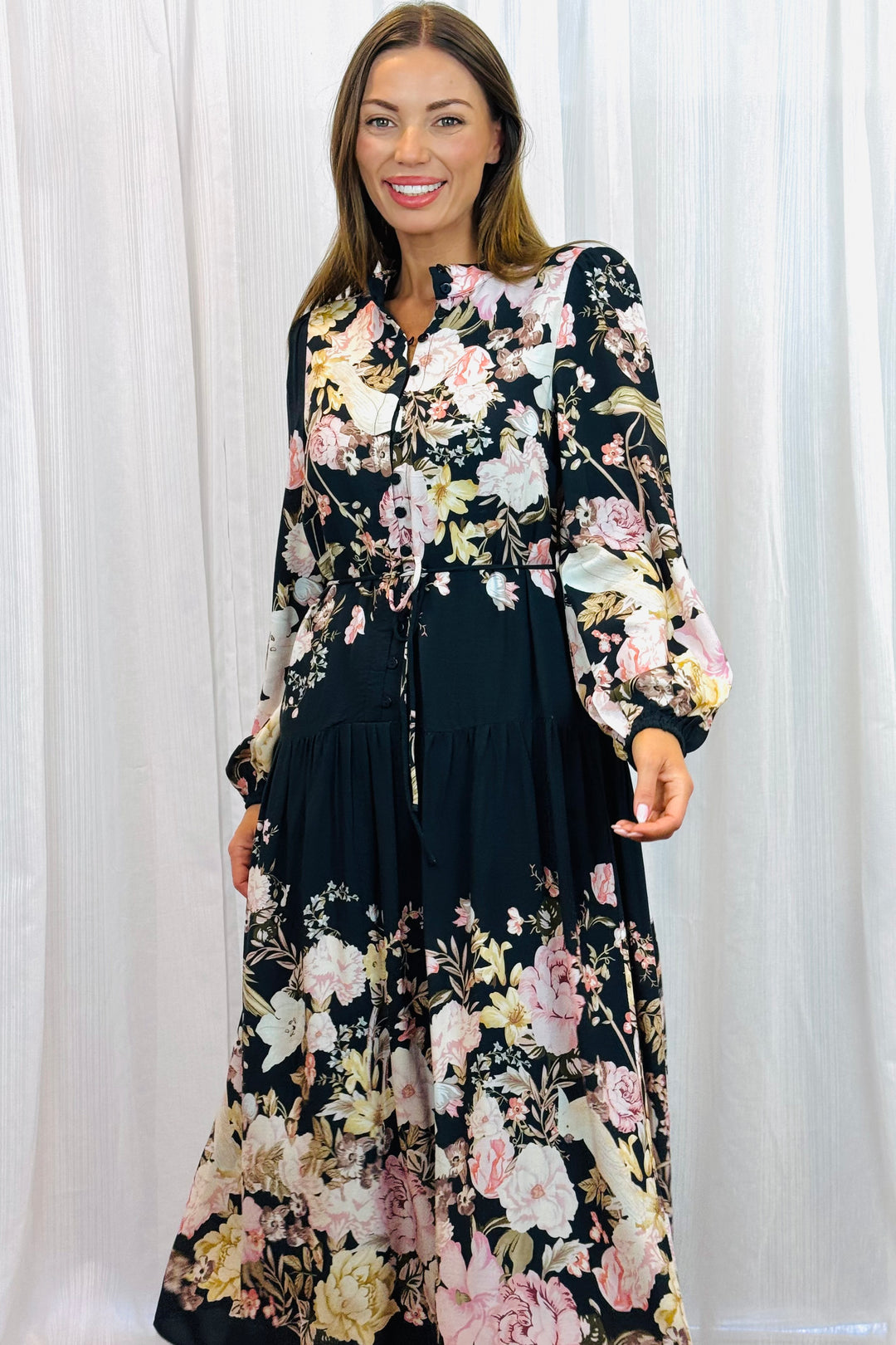 Juliet Floral Multi Print Dress in Black