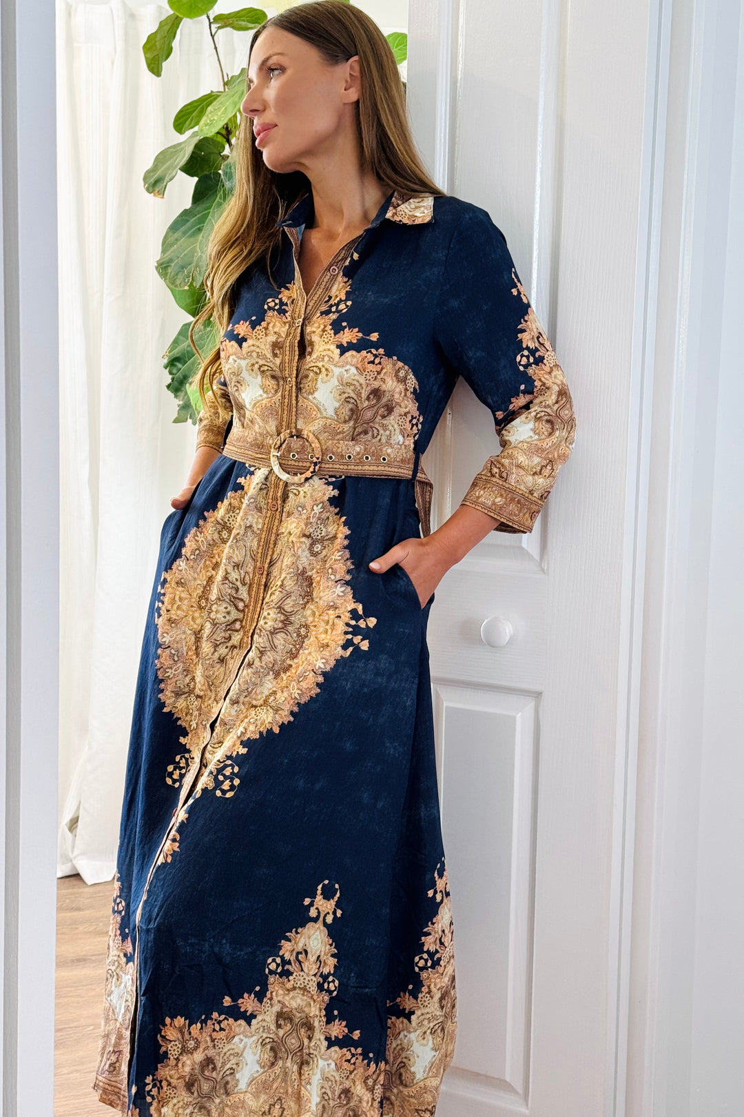 Marni Embroidered Print Dress in Navy