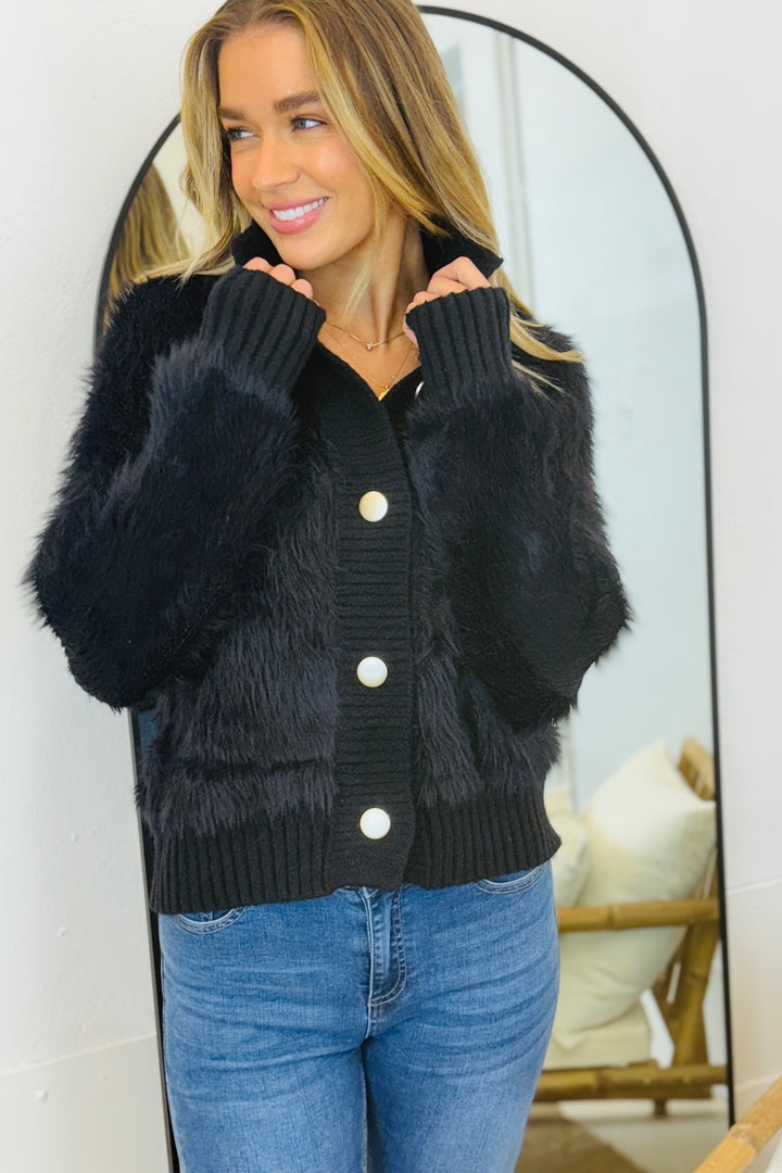 Erica Fluffy Cardigan in Black