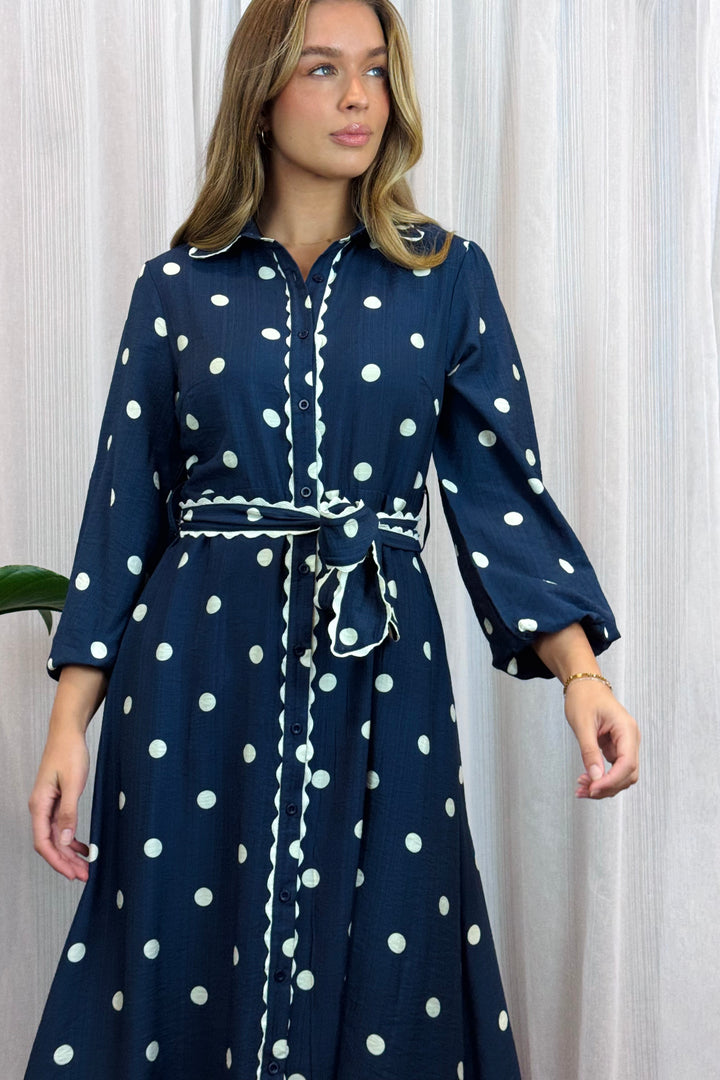 Shyla Polka Dot Long Sleeve in Navy