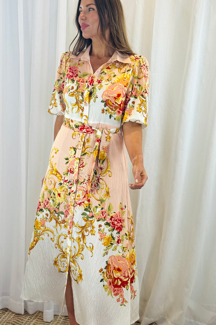 Leila Multi Print Dress in Off White