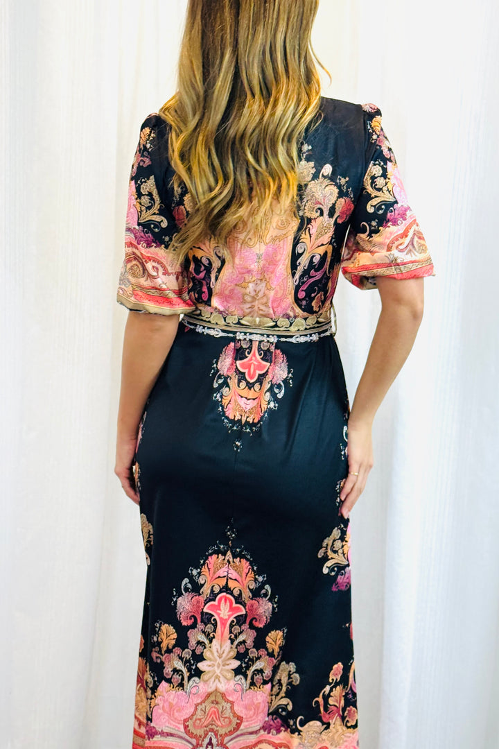 Portia Shirt Dress in Black Multi Print