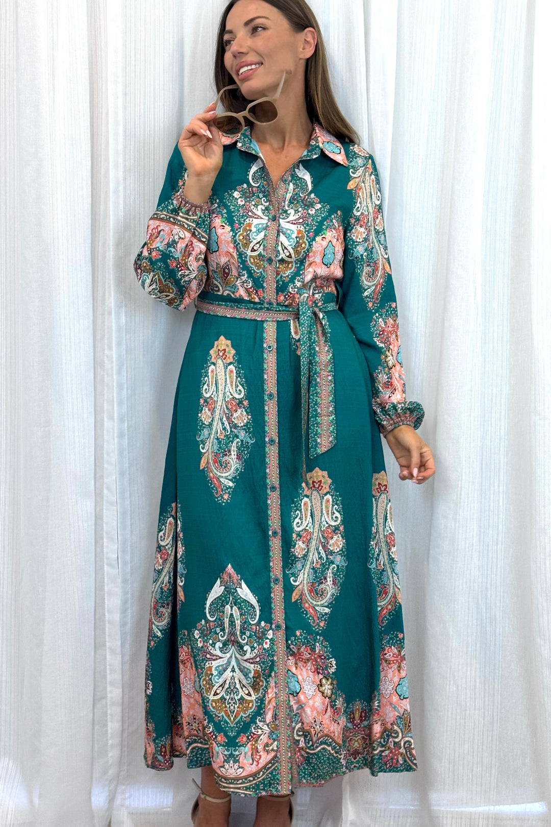 Gidget Dress  in Green Long Sleeve Print