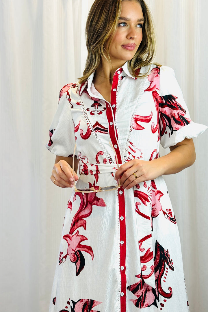Morgan Floral Shirt Dress in Red and Pink