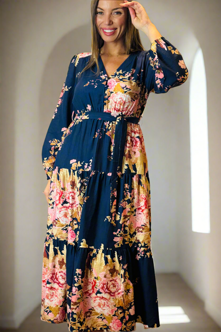 Zara Navy Floral Long Sleeve Dress