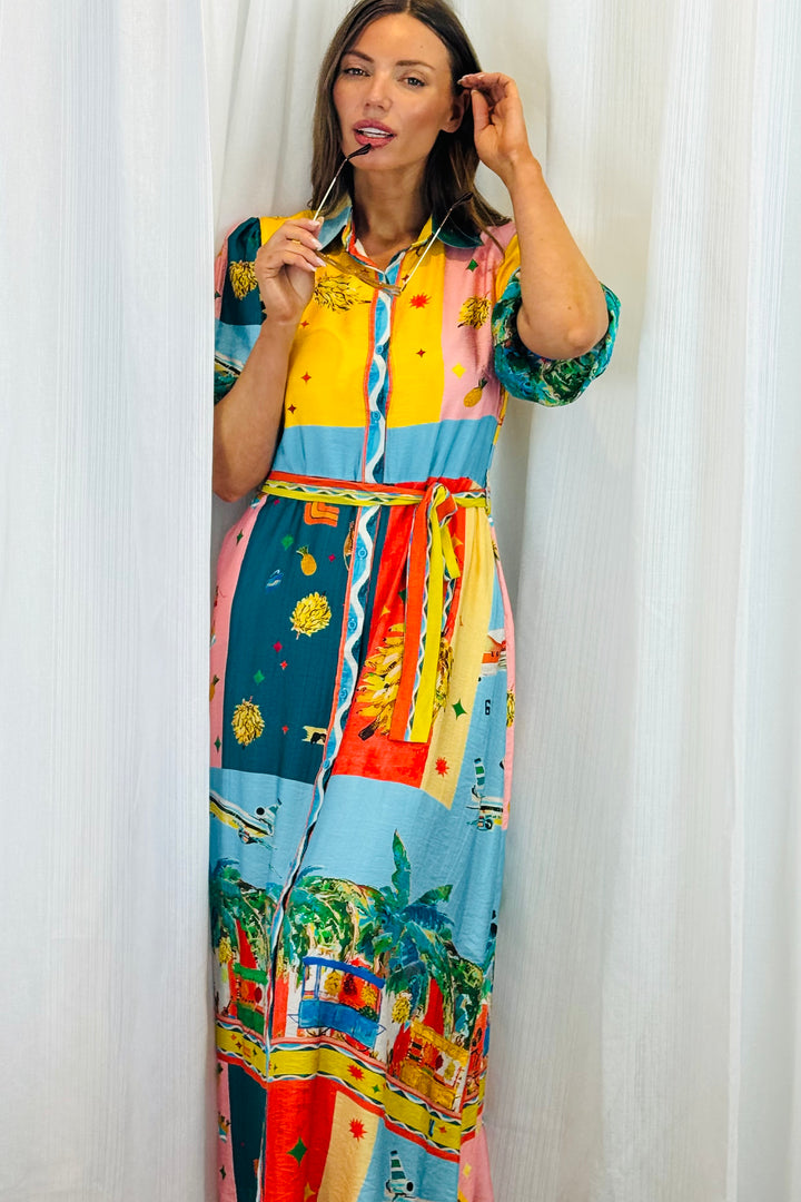 Marcella 3/4 sleeve in Multi Colour Print Dress