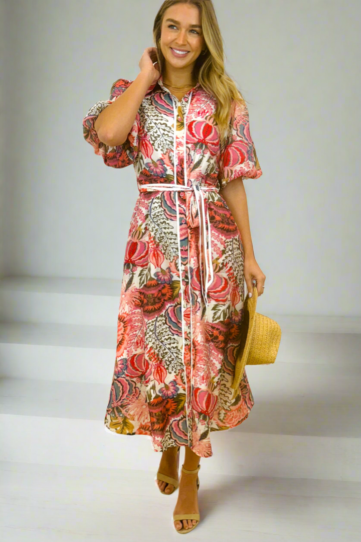 Leah Floral Print Shirt Dress