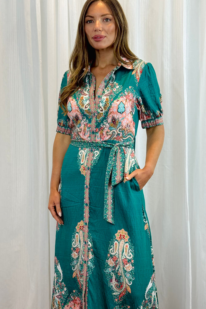 Gidget Short Sleeve Dress With Embroidered Print