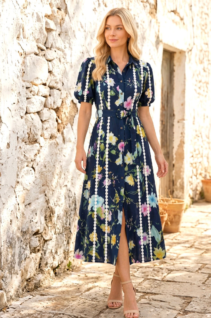 Martha Floral Dress in Navy Multi Print
