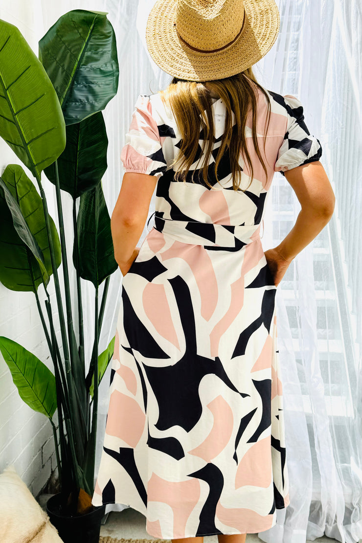 Khloe Shirt Midi Dress in Multi Print