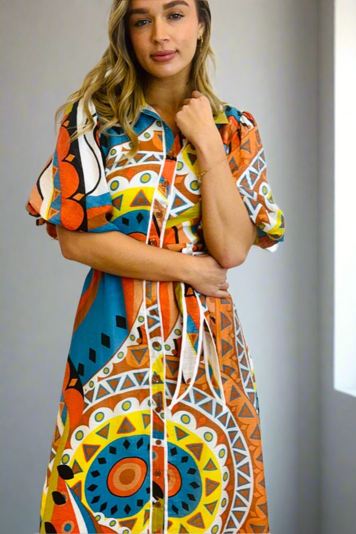 Leah Shirt Dress In Multi Colourful  Print