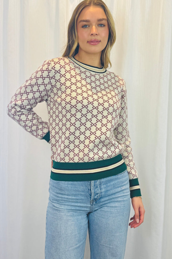 Gina Knit Jumper in Nude And Burgundy Print
