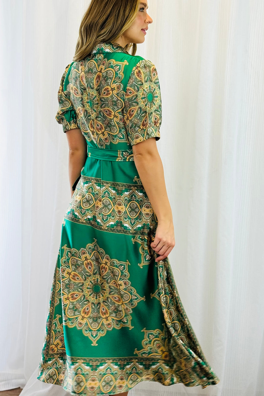 Angelina Embroidered Print Dress in Green