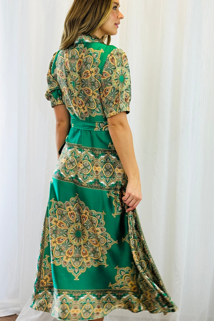 Angelina Embroidered Print Dress in Green