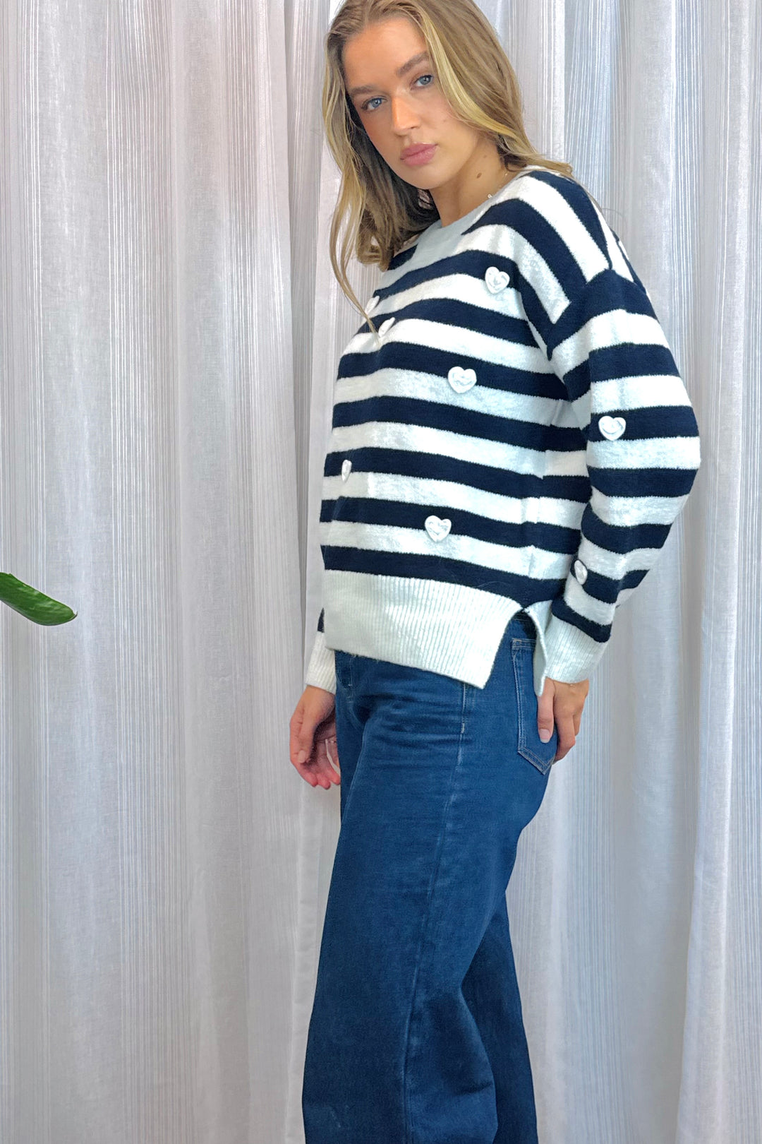 India Navy Stripe Knit With Love Hearts