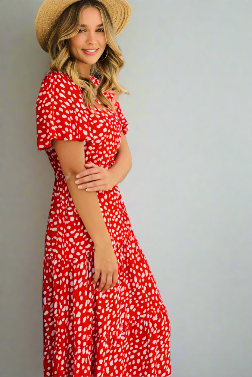 Eliza Maxi in Red And White Print