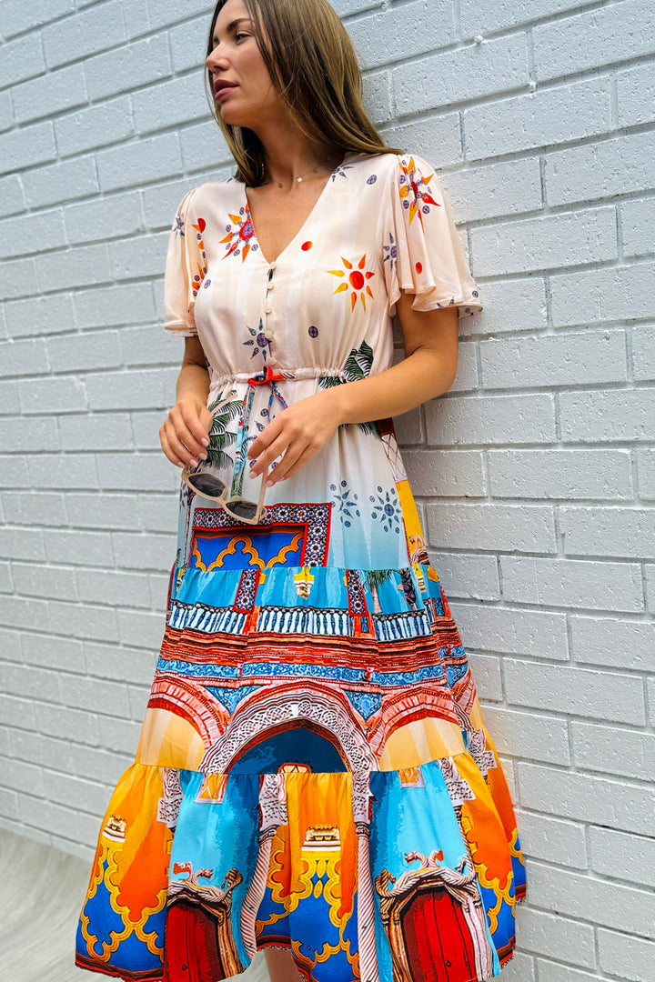 Aly Drawstring Midi in Multi Print