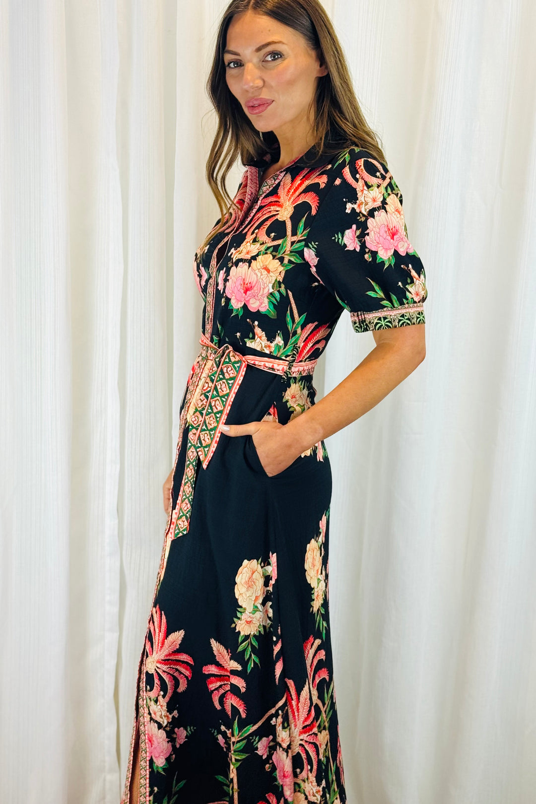 Maddison Shirt Dress in Black Multi Print