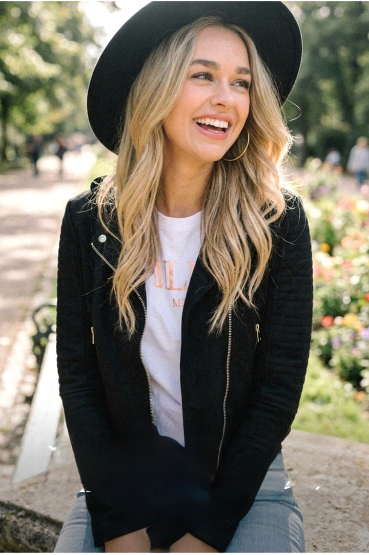 Maxim Faux Black Suede Quilted Jacket