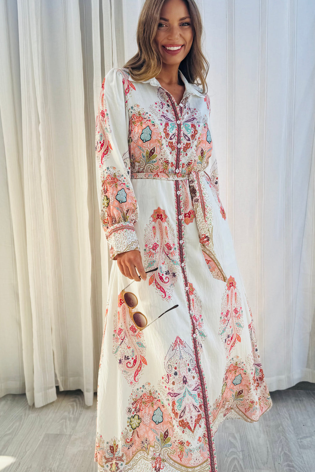 Gidget Embroidered Print Dress in Off White