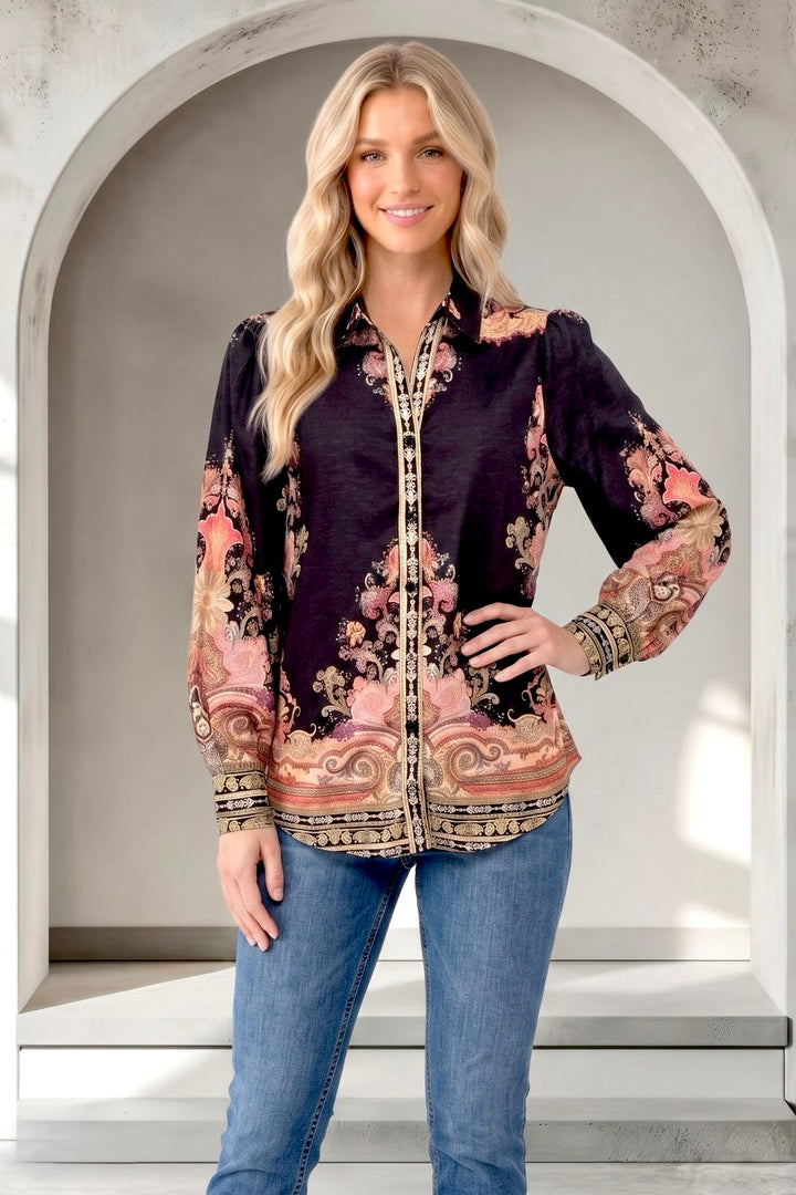 Portia Black Multi Print Shirt