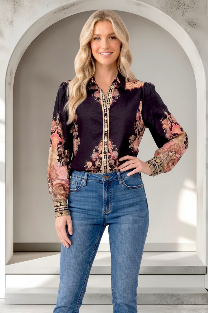 Portia Black Multi Print Shirt