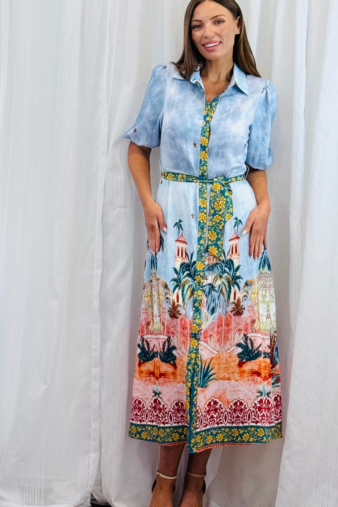 Jemma Shirt Dress in Blue Multi Print