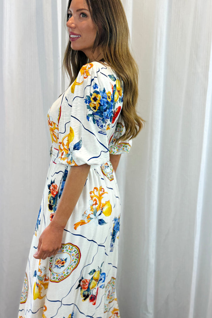 Giulia Shirt Dress in Off White Multi Lemon Print