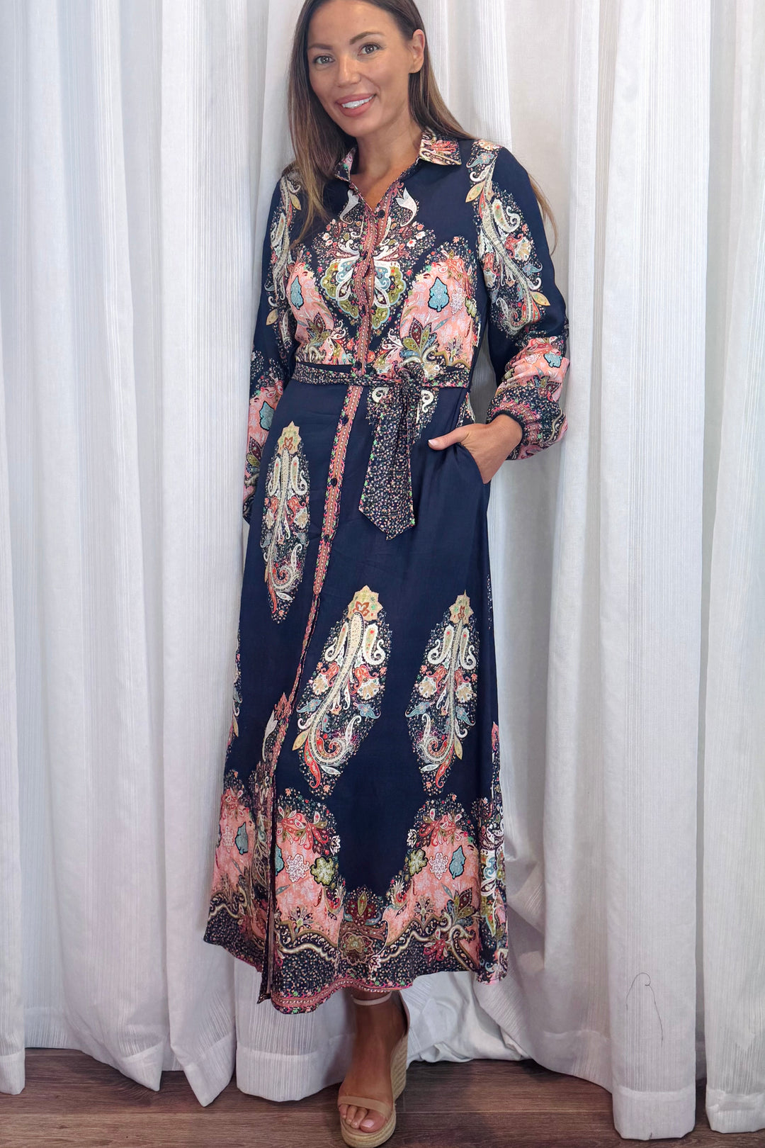 Gidget Long Sleeve Dress in Navy Multi Print