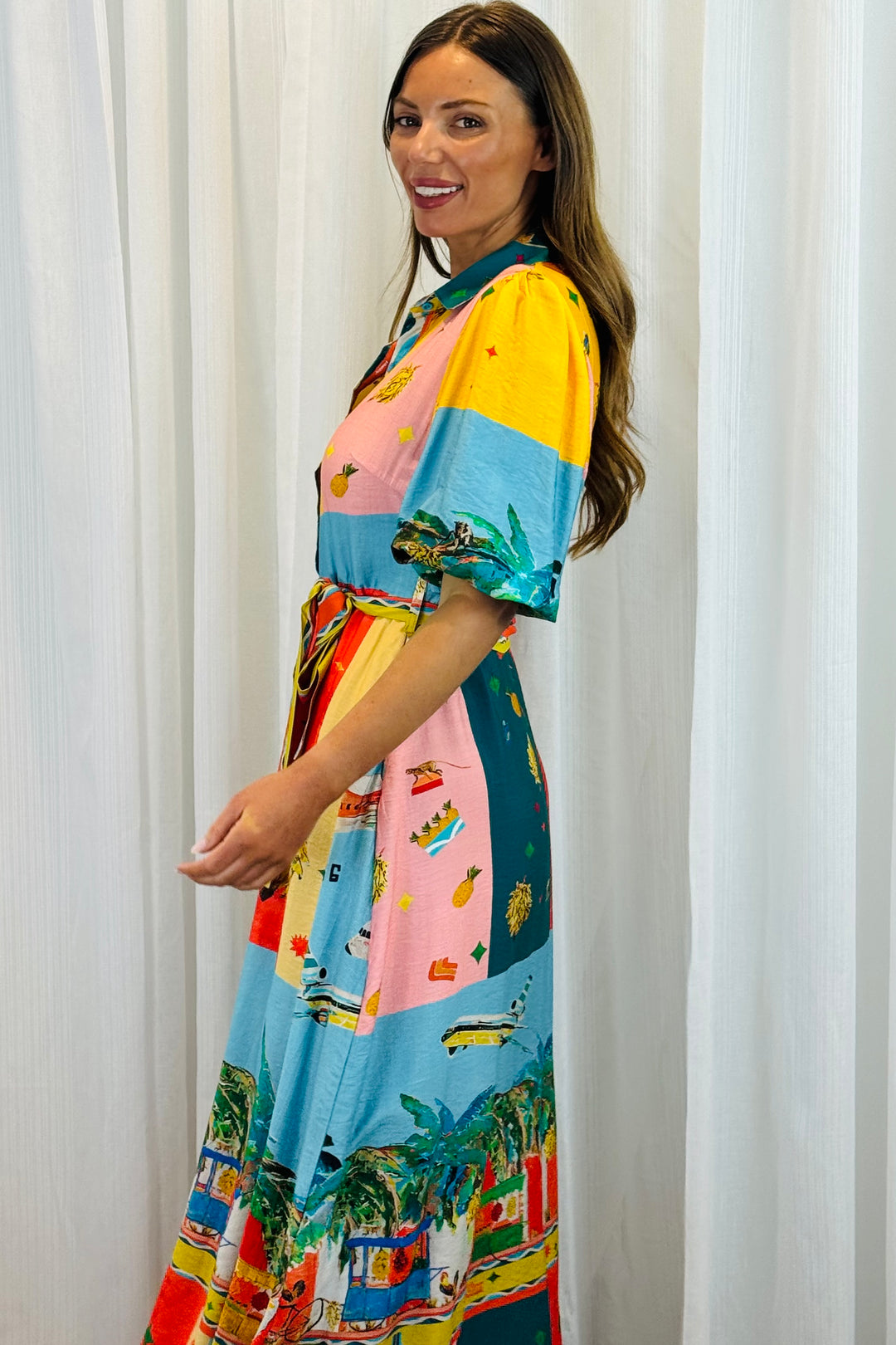 Marcella 3/4 sleeve in Multi Colour Print Dress