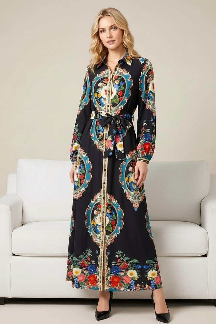 Alila Shirt Maxi Print Dress in Long Sleeve