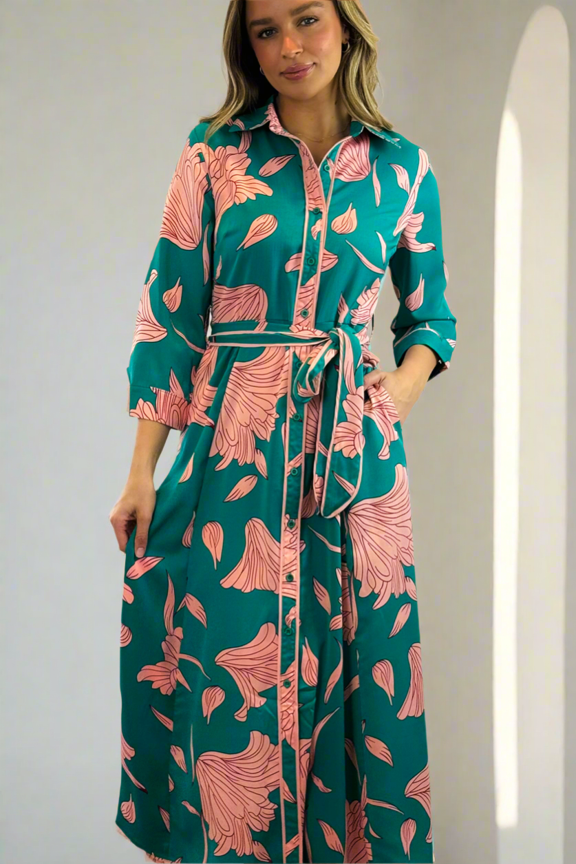 Martina Green and Pink Print Midi Dress