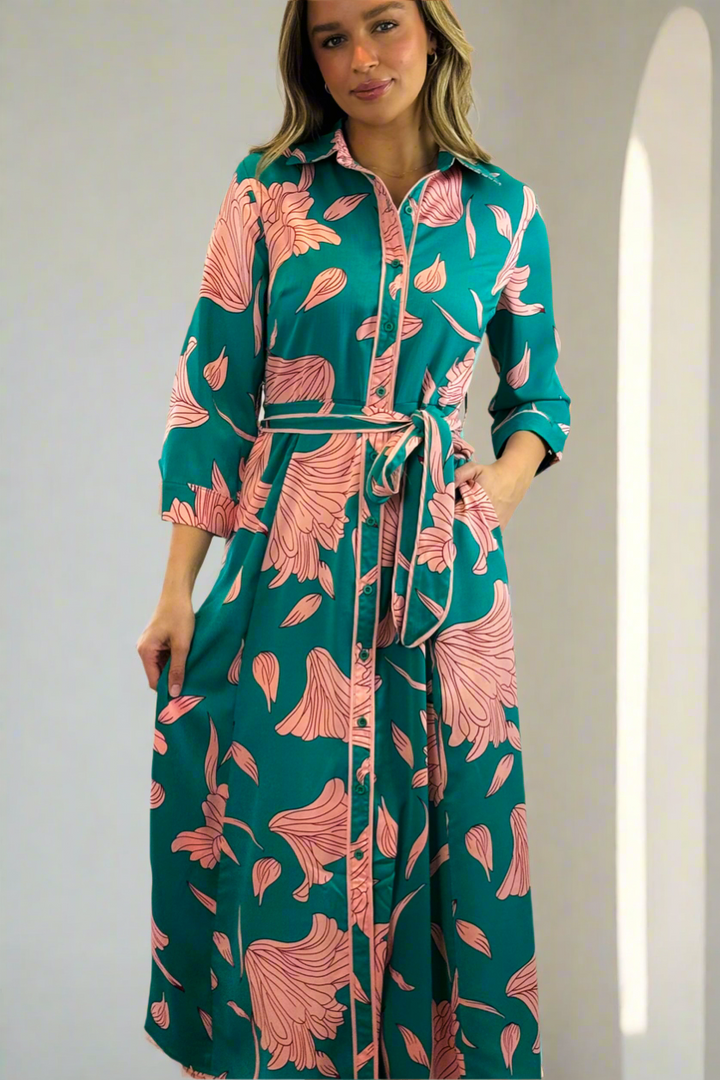 Martina Green and Pink Print Midi Dress