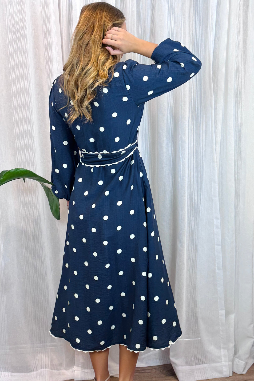 Shyla Polka Dot Long Sleeve in Navy