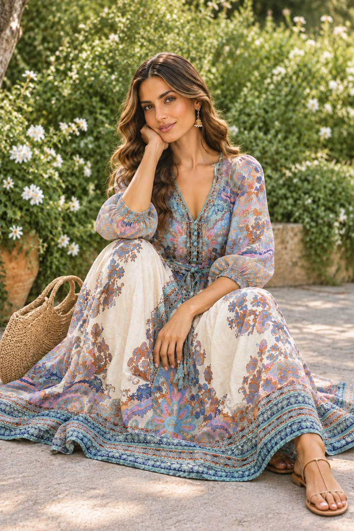 Georgina Off White Multi Print Dress