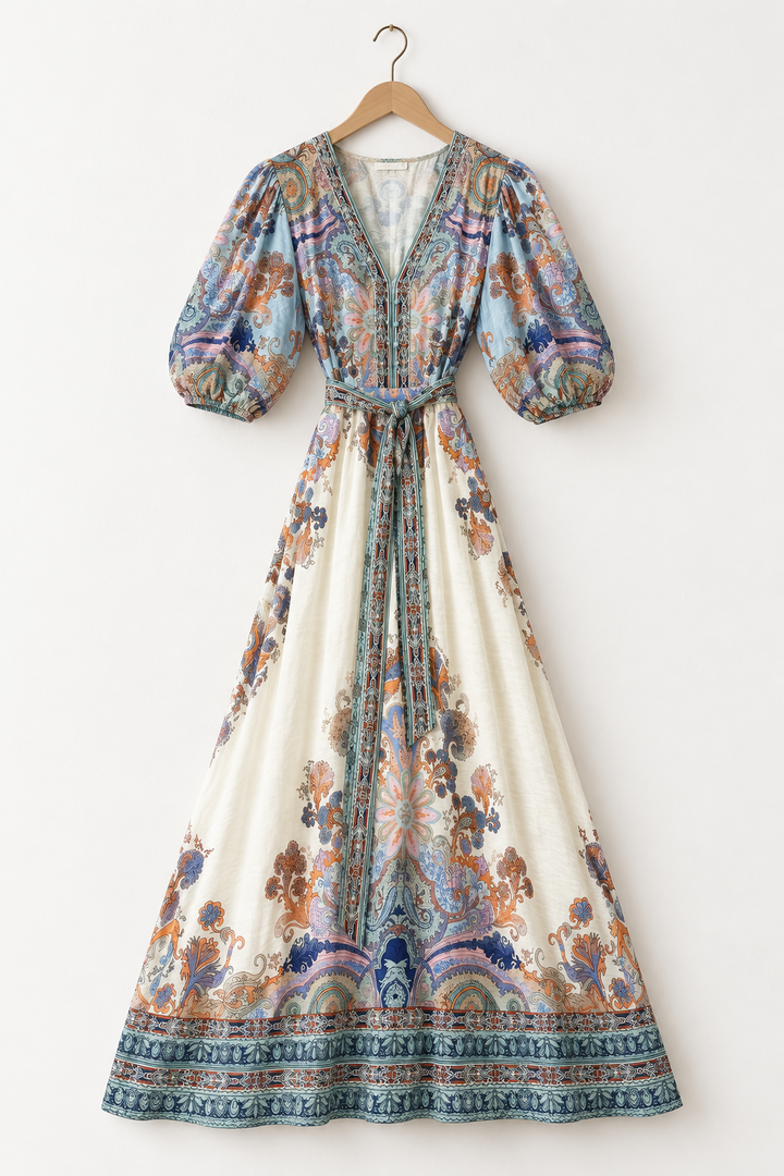Georgina Off White Multi Print Dress