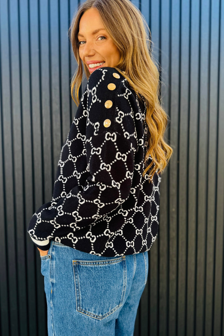 Harvie Knit Jumper in Black and White
