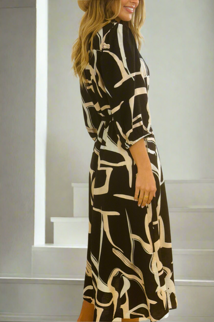 Marlow Midi Shirt Dress in Black and Cream Print   ( New Print)