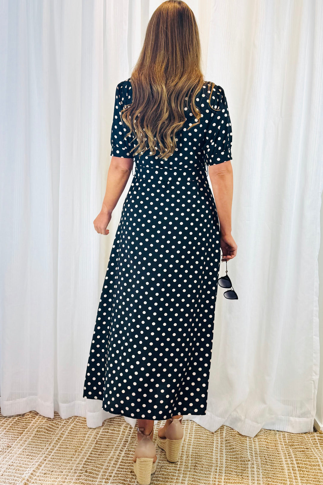 Tamika Black and Beige Polka Dot Dress