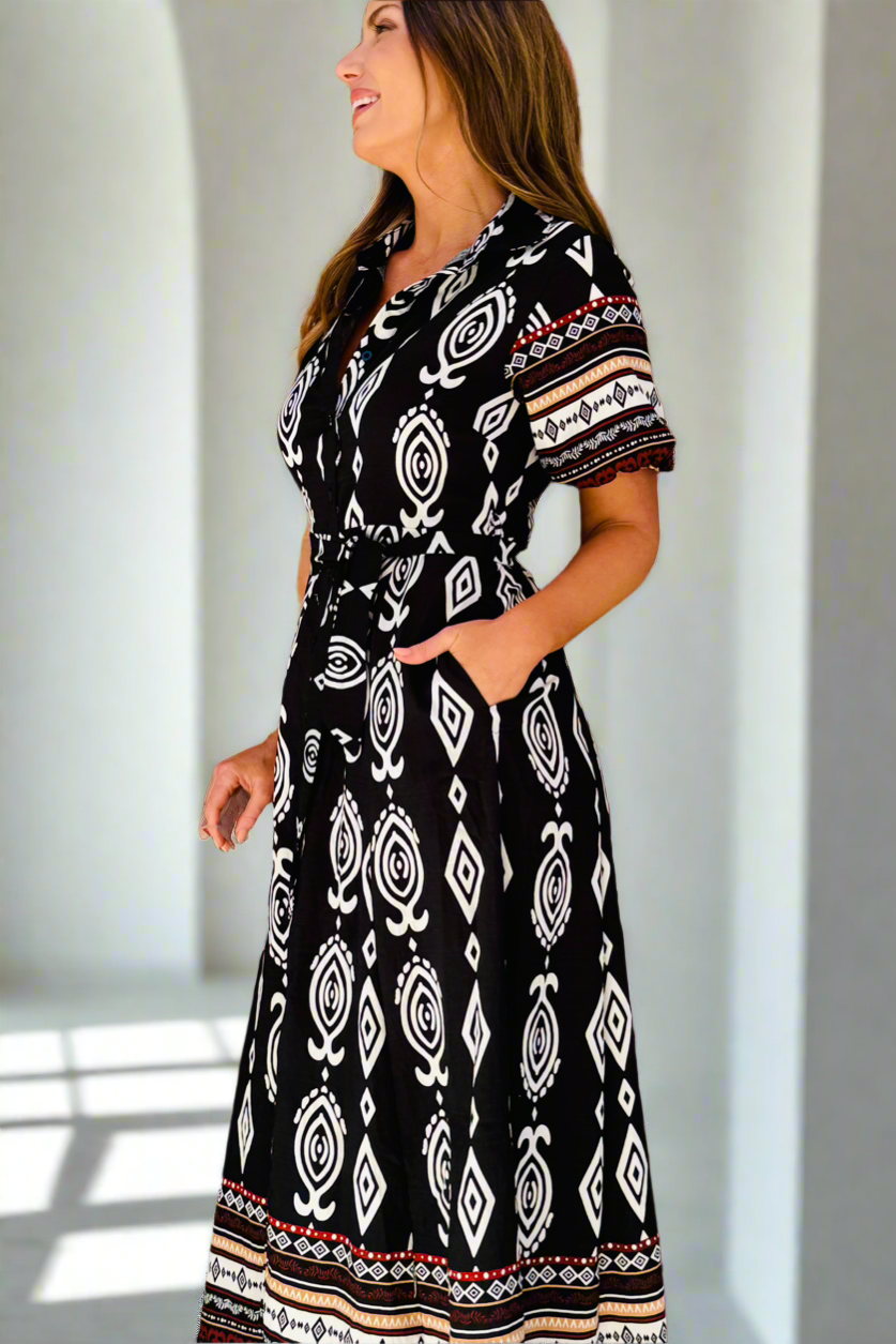 Erica Batik Print Dress in Black