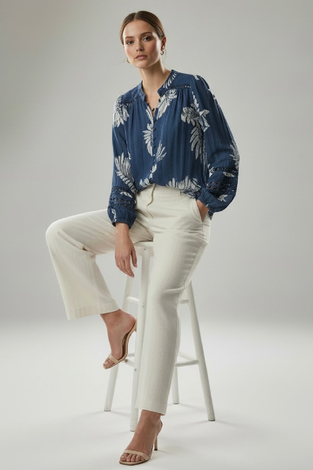 Evie Top in Navy Print