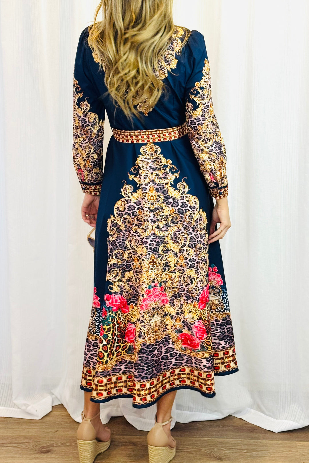 Catalina Navy Embroidered Print Maxi Dress