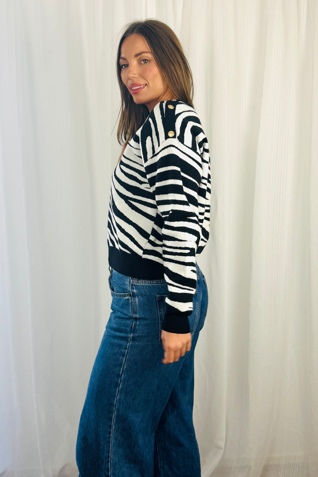 Petra Zebra Knit Top in Black and White