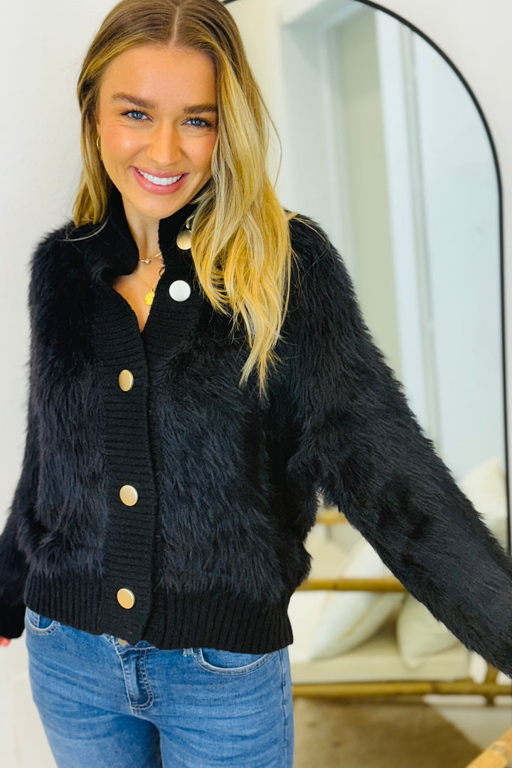 Erica Fluffy Cardigan in Black