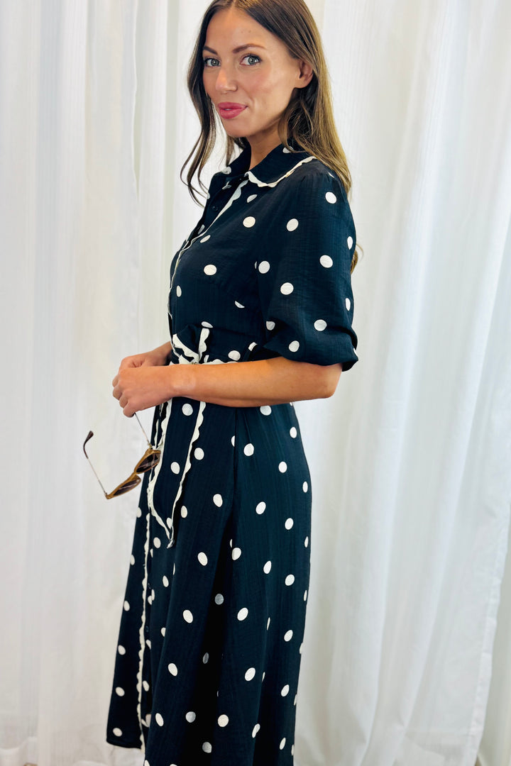 Shyla Black and Off White Polka Dot Dress