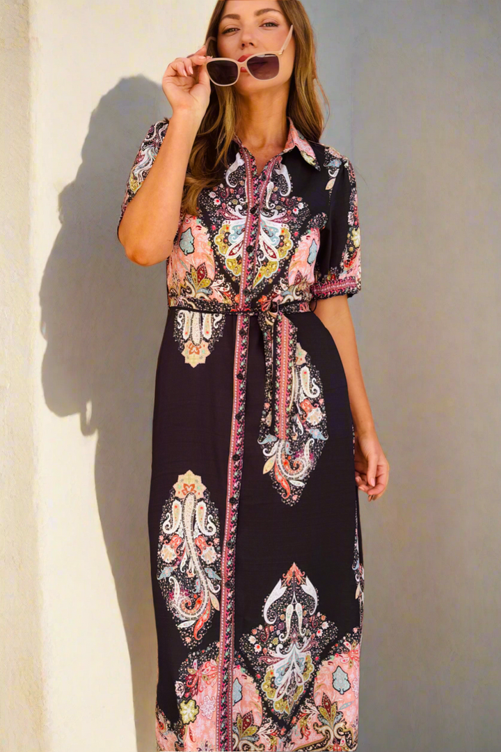 Gidget Embroidered Print Dress in Black-New arrival