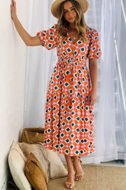 Peggy Short Sleeve Midi Dress in Multicolour Print