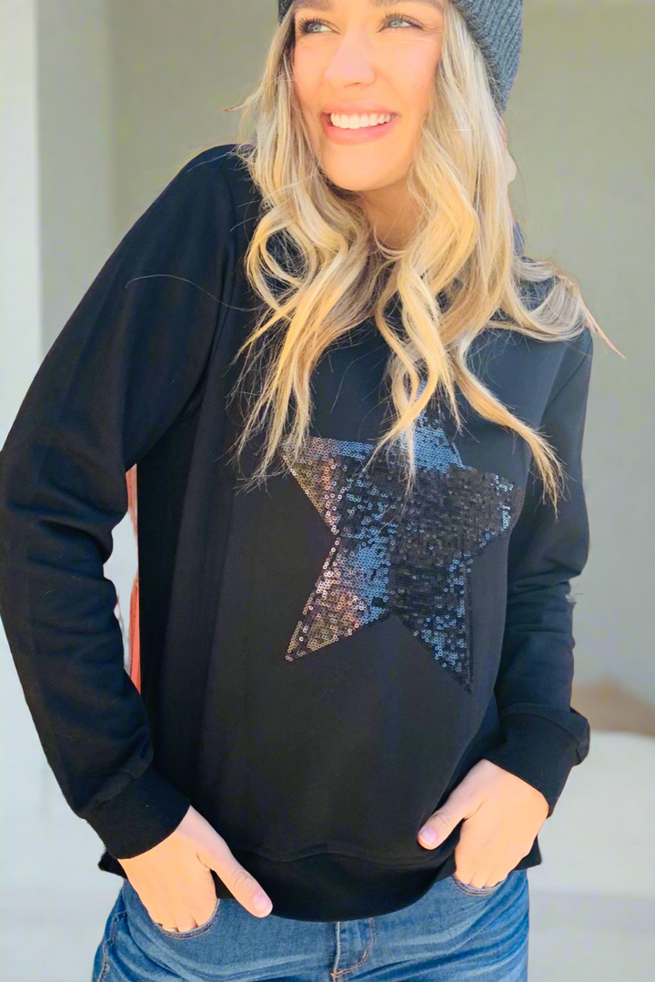 Olivia | Black Windcheater with Sequin Star Detail