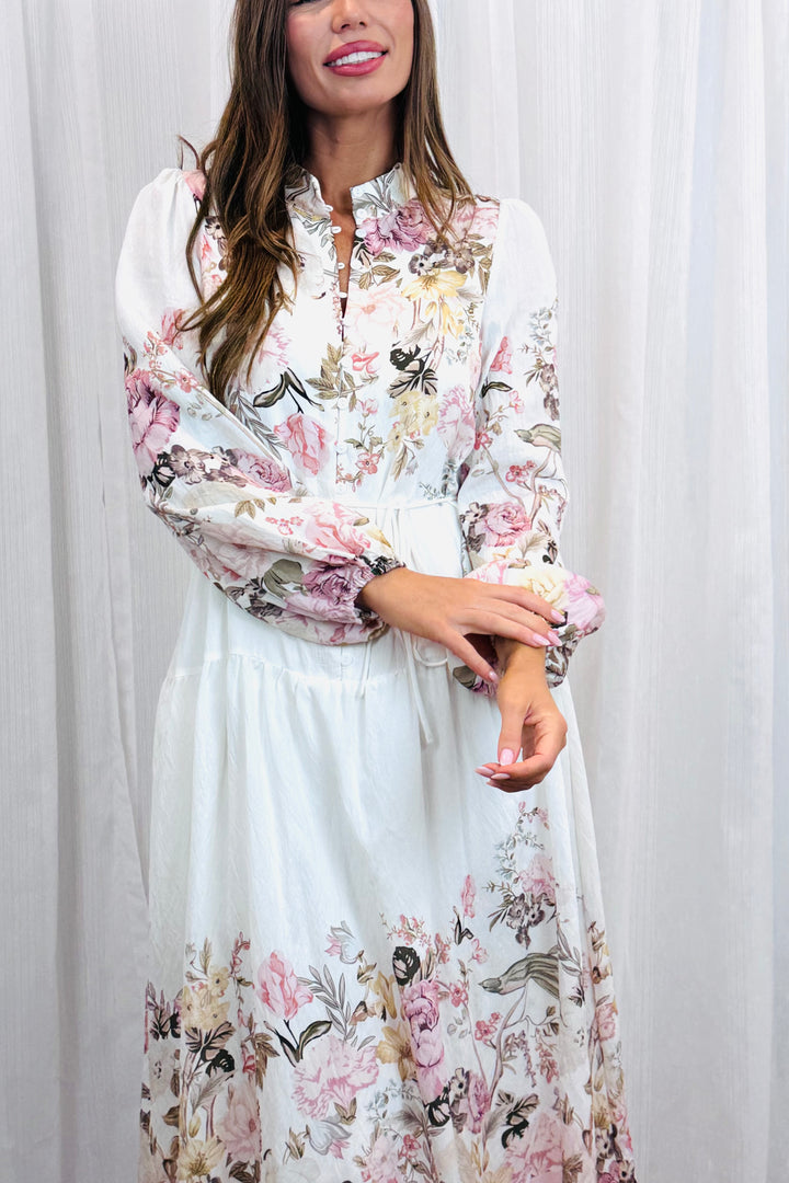 Juliet Off White Floral Multi Print Dress