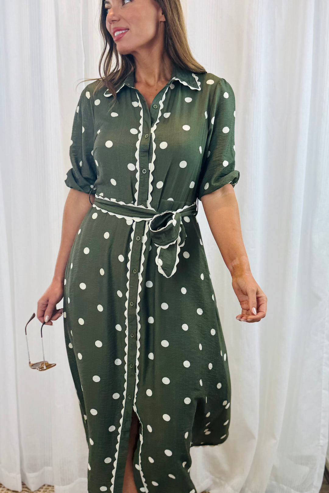 Shyla Polka Dot Dress in Khaki